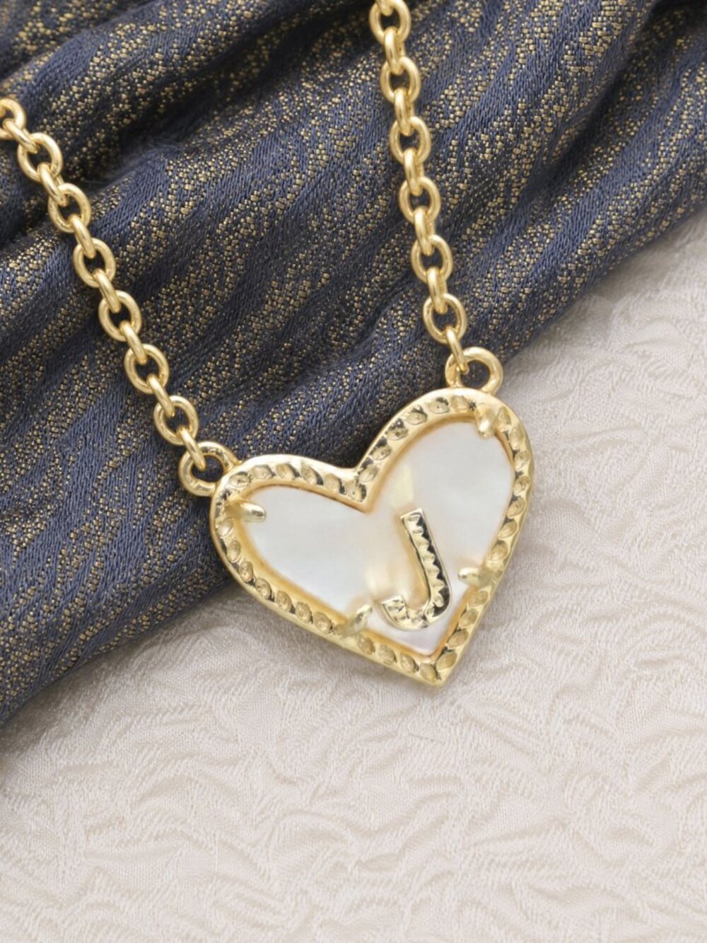 Kendra Scott Ari Heart Letter J Gold Mother-of-Pearl Necklace - Picture 3 of 3